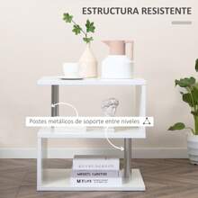 HOMCOM Mesa de Centro Café Mesa Auxiliar de Salón de Forma S con Compartimento Abierto 2 Niveles Diseño Elegante 50x50x50 cm - Blanco - Ver 2
