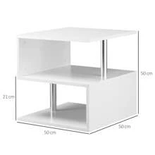 HOMCOM Mesa de Centro Café Mesa Auxiliar de Salón de Forma S con Compartimento Abierto 2 Niveles Diseño Elegante 50x50x50 cm - Blanco - Ver 5