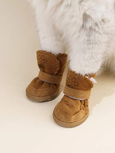 4 piezas Botas de nieve de lana de cordero para mascotas, forro térmico cálido, adecuado para mascotas pequeñas y medianas para uso en interiores y exteriores