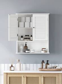 VASAGLE Armadietto da Muro, Mobiletto per Bagno da Parete, Mobile da Bagno con Ripiano Regolabile, 2 a Persiana e Scomparto Aperto, 20 x 60 x 70 cm,Blanco/Gris Místico - Blanco - Ver 3