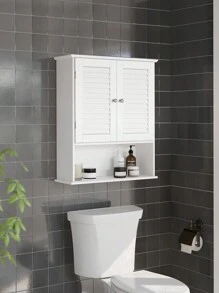 VASAGLE Armadietto da Muro, Mobiletto per Bagno da Parete, Mobile da Bagno con Ripiano Regolabile, 2 a Persiana e Scomparto Aperto, 20 x 60 x 70 cm,Blanco/Gris Místico - Blanco - Ver 2