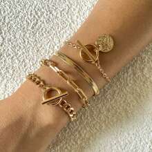 4pcs Women's Simple Fashion Bracelets Set - Gold - View 6