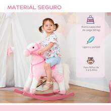 HOMCOM Caballito Balancín Bebé Balancín Peluche Caballo Madera para Niños de 3-6 Años con Sonidos 74x28x65cm - Rosa - Ver 7