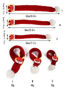 1 Stück roter Drachen Neujahrshund warmer Schal, gestrickter Kragen-Schal für Katzen und Hunde wie Corgi, Teddy, Shiba Inu