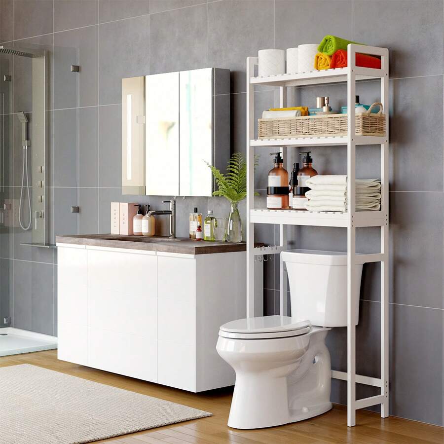 Estanteria baño encima wc, mueble sobre inodoro, estanteria wc, estanteria baño, 3 estantes, ahorran espacio, 63 * 26 * 163 cm - Amarillo - Ver 1