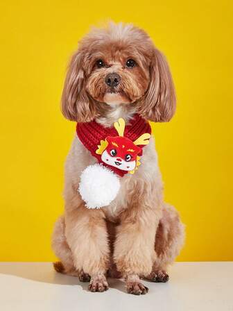 1pc Red Dragon Year New Year Dog Warm Scarf, Pet Cat Knitted Cowl Neck Scarf For Corgi, Teddy, Shiba Inu Dogs