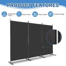 SUNROAD 6FT Trifold 130g Polyester Fabric Plastic Foot Carbon Steel Frame Foldable Screen Black