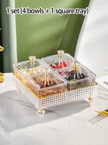 1 Set Caja De Almacenamiento De Alimentos Transparente Y Bandeja De Bocadillos, Bandeja De Almacenamiento De Alimentos Multifuncional De Cocina - 1 juego blanco. - Ver 6