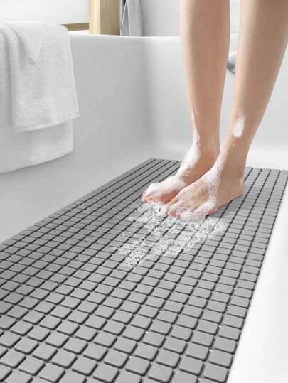 1 件灰色 PVC 材质防滑垫，防滑，易于清洁，可机洗，具有抗菌性能，吸力强，排水不留污渍，适用于浴室淋浴、浴缸家居浴室装饰秋季装饰返校