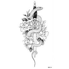 1張防水暫時性紋身貼紙,設計有黑龍、蛇、牡丹、玫瑰、美人魚,適用於臉部、手臂、腿部、身體藝術,假紋身-容易貼上容易移除 - 粉色 - 查看 6