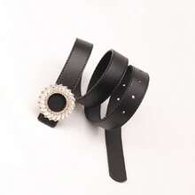 新裝飾的鑲有亮鑽的女裝皮帶,極簡優雅女士皮帶,光滑扣環腰帶,適合日常穿著 - 黑色 - 查看 6