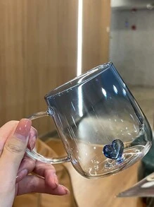 1 pieza Taza de vidrio con asa y diseño en forma de corazón, de una sola capa con degradado, creativa, resistente al calor, para jugo o bebidas de moda