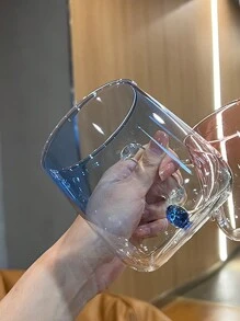 1 pieza Taza de vidrio con asa y diseño en forma de corazón, de una sola capa con degradado, creativa, resistente al calor, para jugo o bebidas de moda