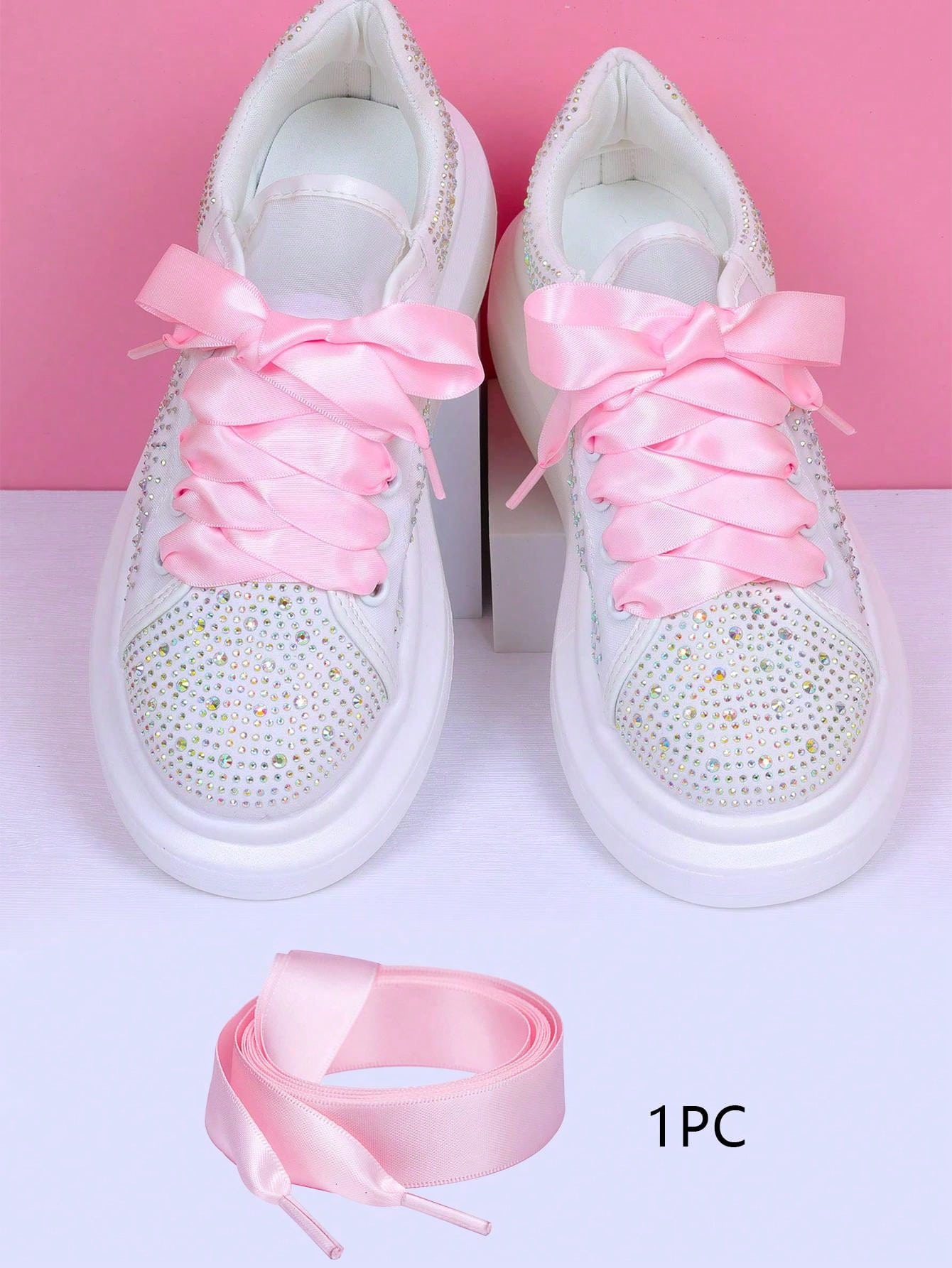 1pc Wide Satin Flat Colorful Shoelaces, Suitable For Ladies And Girls