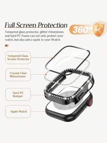 Women's Watch Case Fashion Sparkling Diamond Drop-Proof And Scratch-Resistant PC And Tempered Glass Screen Film All-In-One Case Compatible With Apple Watch 38/40/41/42/44/45/46/49MM Easy-To-Wear Case Compatible With Apple Watch Series Ultra/10/9/8/7/6/5/4/3/SE Protection Case