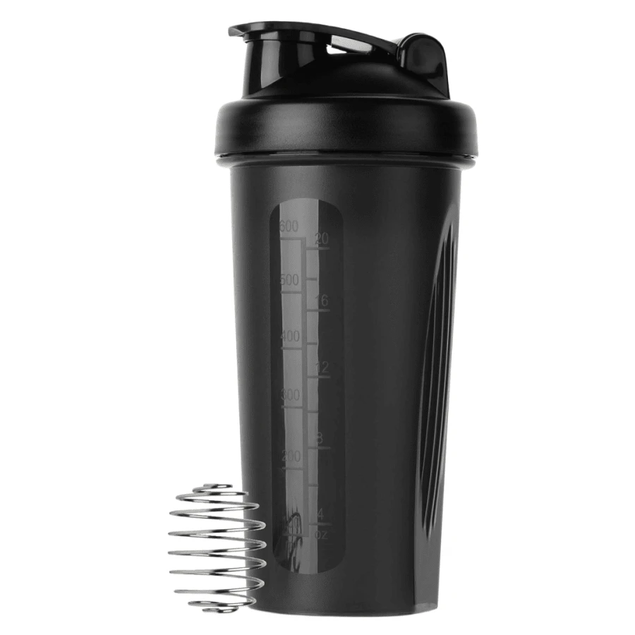 1 pieza Botella agitadora de 20oz/600ML, clásica, con gancho de asa y a prueba de fugas, con escala, un pequeño batidor mezclador de acero inoxidable, certificada PP5, apta para lavavajillas, taza mezcladora de proteínas para deportes y fitness, taza para camping, taza de café, taza grande para batidos deportivos, con bola de acero para mezclar proteínas en polvo, adecuada para el gimnasio, la escuela, el parque infantil, el trabajo y otros, de vuelta al colegio