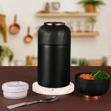1 pieza Termo de comida aislado de 17oz en negro, Termo de acero inoxidable aislado al vacío para comida caliente, Recipiente de almuerzo aislado con cuchara plegable, Termo de comida a prueba de fugas para escuela, oficina, viajes, cocina, regalo de Navidad, útiles escolares