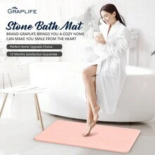 Graplife Stone Mat 23.62x15.35", Diatomaceous Earth Bath Mat, Fast Drying, With Anti Slip Pad - Pink - View 5
