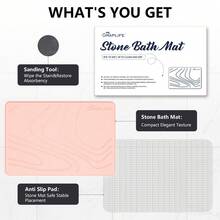 Graplife Stone Mat 23.62x15.35", Diatomaceous Earth Bath Mat, Fast Drying, With Anti Slip Pad - Pink - View 6
