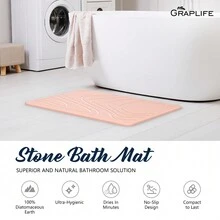 Graplife Stone Mat 23.62x15.35", Diatomaceous Earth Bath Mat, Fast Drying, With Anti Slip Pad - Pink - View 2
