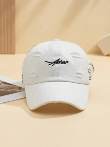 1件女性單色刺繡字母和圓形細節時尚削磨洗滌棒球帽,適用於日常穿搭 - 黑色 - 查看 6