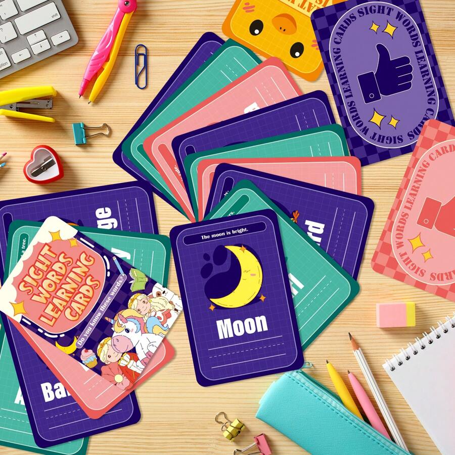 50 Pcs Sight Words Learning For Students Flash Cards, Fruit Animal