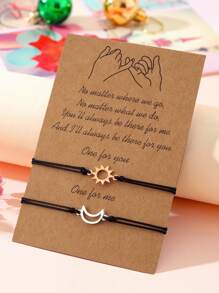Goodwaro 2 piezas Pulseras de pareja hechas a mano de metal con diseño creativo de sol y luna, adecuadas para novias, amigas y hermanas, viene con empaque de tarjeta, apropiadas para uso diario de mujer