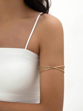 1入組簡約風新風格時尚雙層可調節金屬絲手臂手環適合女士,海灘和度假禮品