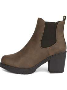 Women's Chunky Heel Chelsea Boots 3-Inch Block Heel, Non-Slip Lug Sole, Faux Suede & Vegan Leather, Comfortable Ankle Boots For Fall And Winter - Brown - View 2