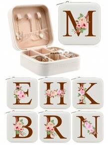 1入組A-Z字母印花粉色珠寶收納盒，戒指收納盒，項鍊收納盒，耳環收納盒，女士首飾收納盒，聖誕節禮物，生日禮物，給媽媽、伴娘、朋友的禮物