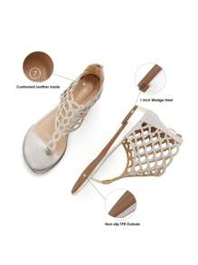 Women Rhinestones Flat Sandals Ankle High Summer Low Wedge Sandals Elegant Versatile Shoes - 銀色 - 查看 6