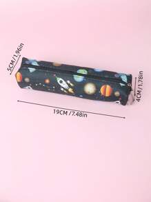1pc Happy Planet Pencil Case Back To School, Back To School, School Supplies, Pencil Pouch, School Bag - Black - View 2