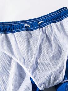 1 Pantalón Corto Cargo Con Múltiples Bolsillos De Color Liso Para Hombre Con Forro De Malla, Adecuado Para La Playa - Azul - Ver 7