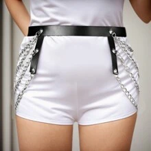 1 件大尺碼女式性感 Pu 皮革腰鍊腰帶,適合日常穿著 - 黑色 - 查看 5