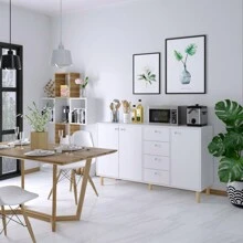 Furchen Aparador Entrada Recibidor, Aparador Cocina, Aparador Salon, Mueble Entrada Recibidor, con 4 cajones, 3 puertas, Blanco, 140x40x80 cm