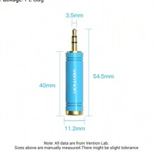 Vention 3.5毫米公頭轉6.35毫米（1/4'')母頭音頻轉換器,6.35毫米轉3.5毫米高級轉換器,適用於ipod、筆記本電腦、家庭劇院裝置、放大器等設備 - 藍色 - 查看 8