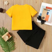 PatPat Young Boy 2-Piece Letter Print Tee And Elasticized Ripped Shorts Set
