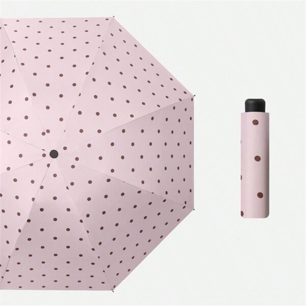 1pc Fashion Women Wave Point Printed Sun Protection Umbrella Dual Use Parasol Tri-Fold Sunny And Rainy Umbrella