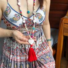 1 Pieza Collar Largo De Borla Con Cuentas Coloridas Y Dije De Piedra, Joyería Bohemia De Verano Para Mujeres, Regalo Creativo Para Cumpleaños Y Vacaciones