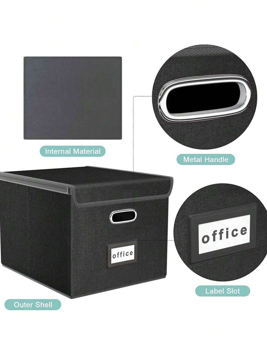 1pc File Box Organizer With Lid, Collapsible Linen/Hanging File Storage