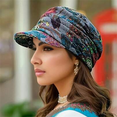 1 件復古花卉印花報童帽經典可折疊太陽帽輕便帽子女式戶外貝雷帽禮物