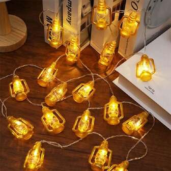 1 Pack Battery Powered Lantern String Lights 10/20/30/40 LED Kerosene Bottle RAMADAM String Light For Garden Home Wedding Holiday Party Indoor Outdoor Patio Camping  RAMADAM Decorations(Black/Glod)