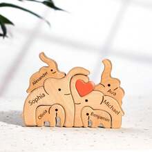 1 Pc Personalized Home Decor With Your Text Wooden Elephants Family Puzzle Merry Christmas Gifts Custom Names House Warming Gifts Home Decor For Family Unique Gift For Her/Him, Ideal For Valentine's Day, Mother's Day, Birthdays, Anniversaries, Graduation, Weddings, Father's Day, Christmas Room Decoration - 6 Names - View 3