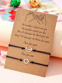 Goodwaro 2 piezas Pulseras de pareja hechas a mano de metal con diseño creativo de sol y luna, adecuadas para novias, amigas y hermanas, viene con empaque de tarjeta, apropiadas para uso diario de mujer