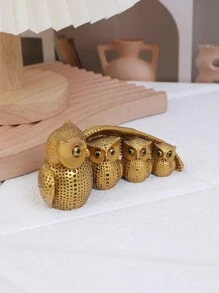 1 件簡單樹脂動物貓頭鷹家庭雕像,適合創意客廳、酒櫃家居裝飾、裝飾工藝場景裝飾 - 金色 - 查看 5