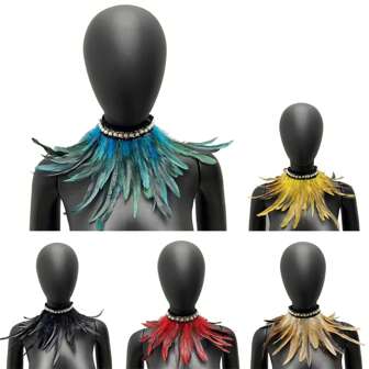 1pc Gothic Style Pearl & Feather Trim Neck Choker, Elegant & Fashion Carnival, Party, Ball, Fancy Dress Costume Accessory, Multi-Color Option