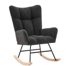 Rocking Chair Nursery, Upholstered Glider Rocker With High Backrest, Reading Chair Modern Rocking Accent Chairs Glider Recliner For Living Room, Nursery, Bedroom - Coffee Brown - View 3