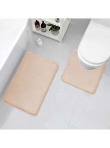 1pc Simple Soft Memory Foam Water-Absorbent Non-Slip Mat For Bathroom And Toilet - Khaki - View 6
