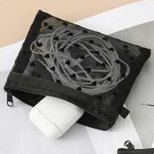 可爱心形图案透明网眼收纳袋 - 容量便携式化妆包，女士旅行化妆收纳袋网眼化妆包盥洗用品透明洗漱包收纳袋心形心形印花化妆包化妆包化妆包化妆包 - 黑色 - 查看 5