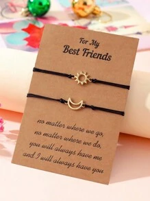 Goodwaro 2 piezas Pulseras de pareja hechas a mano de metal con diseño creativo de sol y luna, adecuadas para novias, amigas y hermanas, viene con empaque de tarjeta, apropiadas para uso diario de mujer